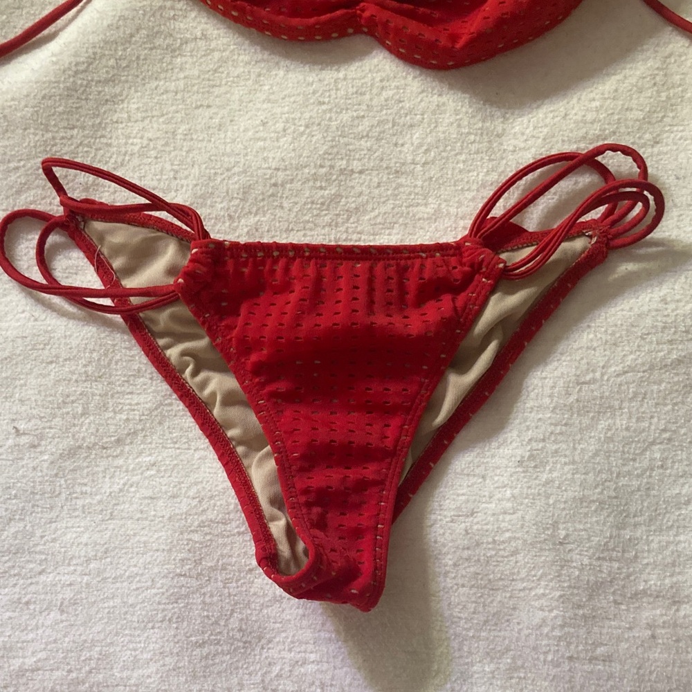 Tyler Rose Perforated Red Ruffle Bikini Set - Picture 3 of 10
